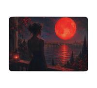 Silhouette Under Red Moon Tapis De Chambre 150 X 100 Cm, Doux Près Du Lit | Tapis imprimé de chambre : convient aux petits espaces; avec dos à points PVC antidérapants; pour petits espaces intérieurs