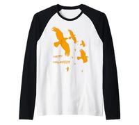 Silhouette vectorielle de Joyeux Halloween, Corbeaux en vol, Orange Manche Raglan