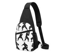 Silhouettes d'arts martiaux imprimé sac de poitrine pour homme et femme, sac banane d'extérieur à bandoulière pour randonnée, sac de sport, Noir , Taille unique, Sac à dos décontracté