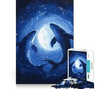 Silhouettes de Baleines sous la Lune Puzzle de 1000 pièces pour Adultes Jeu de logique Découpe précise Bords Lisses pour Les réunions de Famille (38x52cm)
