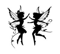 silhouettes de deux fées avec des ailes dans une pose enchanteresse ensemble Peintures murales et stickers muraux en vinyle 67.2x69.6cm Décoration de carrosserie Noir