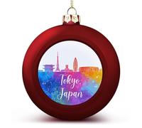 Silhouettes de gratte-ciel en ville, boules de Noël, décoration de Noël Japon Tokyo, horizon arc-en-ciel, boule à suspendre pour sapin de Noël, fête de vacances, cadeau de Nouvel An