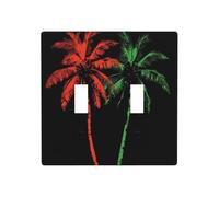 Silhouettes de palmiers rouges et verts, double gang à bascule, plaque murale, décoration d'interrupteur, taille standard - 11,4 x 11,4 cm