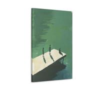 Silhouettes de quai, toile minimaliste, art mural, serein, ombres, figures sur l'eau, nature abstraite, décoration, 70 x 110 cm, sans cadre