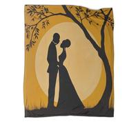Silhouettes d'un Couple Afro-américain au Clair de Lune Couverture Imprimée Chaude Et Douce pour Camping en Plein Air Couvre-lit Quatre Saisons pour Chambre À Coucher 50x60inch(127x152cm)