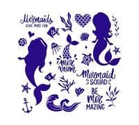 Silhouettes et illustrations de sirènes mignonnes, plantes marines, poissons, lettrage, citations Stickers lettrage 67.2x68.5cm Culture du tatouage Bleu foncé