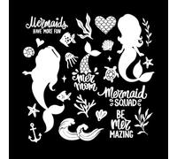 Silhouettes et illustrations de sirènes mignonnes, plantes marines, poissons, lettrage, citations Stickers lettrage 67.2x68.5cm Personnalisation Blanc