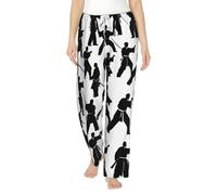 Silhouettes Of Martial Arts Bas de pyjama pour femme Pantalon de détente Allongé paresseusement sur le canapé lors d'un week-end paresseux, blanc, XL