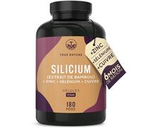 Silicium Organique 643mg - 180 Gélules pour 6 Mois - Extrait de Bambou avec Zinc, Sélénium & Cuivre - Peau, Cheveux & Ongles - Vegan, Sans Additifs, Lactose & Gluten - TRUE NATURE