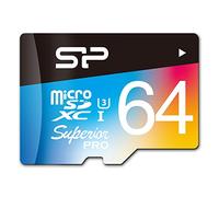 Silicon Power Carte mémoire avec Adaptateur SD Superior Pro 64 Go microSDXC UHS-3, Lecture/écriture jusqu'à 90/80 Mo/s