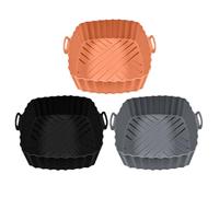 Silicone Air Fryer Liners, 3 Pieces Pot Baking Tray, Non-Stick Square Air Fry, Reusable Heat Resistant Material, Easy to Clean Dishwasher Safe for Oven Roasting Cooking, 16x5.6x7cm
