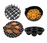Silicone Air Fryer Liners, Non Stick Basket Tray, 4-Pieces 7.5 Inches Mat with Side Handle, Flexible Rubber Baking, Roasting Dish with Reusable Style, Oven Accessory for Home and Kitchen