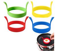 Silicone Anneaux d'oeufs,4PCS Egg en Silicone Anneau Petit déjeuner Omelette Egg Fired Moisissures Moule à Oeufs Frits AntiadhéSifs Anneaux à Œufs avec Poignée Moules à Crêpes Antiadhésif Multicolore