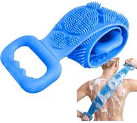 Silicone Back Scrubber Belt, Silicone Body Scrubber, Long Lasting Exfoliating Silicones Towel Shower Massage Extra Long, 360° Anti-Slip, Flexible Design for Daily Showers, Easy Cleaning，Blue 60cm