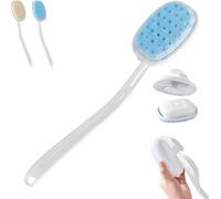 Silicone Back Scrubber with Built-in Soap Reservoir, Detachable C-urved Long Handle Shower Brush, Non-Slip Grip, Quick Drying, Deep Cleansing & Exfoliation, for Neck Shoulder Arm Chest (Blue)
