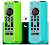 Silicone Boîtier De Télécommande (2Pcs) Pour Firestick 4K /Insignia/Pioneer/Omni Alexa Voice Remote Enhanced Avec Lanière (Vert + Turquo Les Deux Brillent)