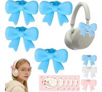 Silicone Bow Headphone Accessory, 3D Bows Decor for Headphones, Bow-Shaped Headphone Decoration Accessory, Stylish Bows Coquettish Headphone Clip Decor for Women Gamers Streamers (2 Pairs * Blue)