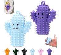 Silicone Cactus Pain Fidget Toy for Adults - Little Ouchies Spiky Sensory Keychain for Anxiety Relief, Stress Stimming Tool & Fun Hard Grippie Gift(2Pcs-E)