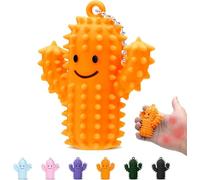 Silicone Cactus Pain Fidget Toy for Adults -Spiky Sensory Keychain for Anxiety Relief, Stress Stimming Tool Fun Hard Grippie Gift (Orange)