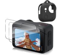 Silicone Case Compatible with Insta360 Go Ultra Protection Screen,Black Silicone Material Anti-Shock Case *1 + 9H HD Ultra Tempered Glass Screen *2 + Lens Protector Film *2