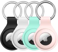 Silicone Case For Airtag 2021 With Keyring,Portable Air Tag Protection Case,Easy Installation,Pack Of 4 (Black/White/Pink/Mint Green)
