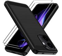 Silicone Case For Oppo Reno 13f 5g/Oppo Reno 13 Fs 5g With 2 Pieces Tempered Glass, [Military Shockproof Protection] Protective Case, Slim Soft Tpu Anti-Scratch Back Bumper Cover, Black