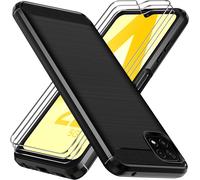 Silicone Case For Samsung Galaxy A22 5g With 3 Pieces Tempered Glass, [Military Shockproof Protection] Protective Case, Slim Soft Tpu Anti-Scratch Back Bumper Cover, Black