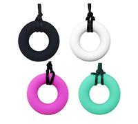 Silicone Chewing Teether Necklace, Soft Sensory Nursing Tools Chewelry Pendant for Autism, ADHD, and Teething Kids (Lot de 4, noir, blanc, rose, vert clair), (no)