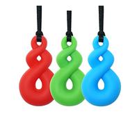 Silicone Chewing Teether Necklace, Soft Sensory Nursing Tools Chewelry Pendant for Autism, ADHD, and Teething Kids (Lot de 3, bleu, vert, rouge)