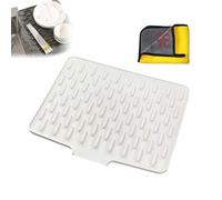 Silicone Dish Drying Mat, No-Spill Silicone Worktop Saver, for Kitchen Counter, Sink, Table, Refrigerator, Multifunctional Foldable Silicone Drainage Mat (White)