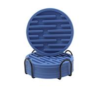 Silicone Drink Coasters - 6 Piece Striped Heat Resistant with Holder