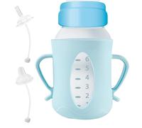Silicone Feeding Bottle Sleeve, Food-Grade Protective Cover with Duckbill, Adorable Bottles Sippy Tubes, Anti-Break Bottle Protector for Travel and Daily Use, White, Blue