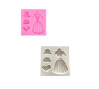 Silicone Fondant Moule Ensemble 2 Pièces Robe De Princesse Chapeau De Soleil Talons Hauts Sac À Main Moule À Fondant Décoration Pour Gâteau Au Chocolat Gris Et Rose