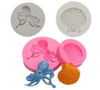 Silicone Fondant Moulesdécoration De Gâteau En Fondant En Forme De Coquille De Pieuvre 4 Pièces Chocolat Rose Gris