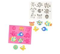 Silicone Fondant Moulesensemble De 2 Moules En Silicone Rose Et Gris Représentant Des Petits Poissons Tortues Crabes Et Un Cocotier Parfaits Pour La Décoration De Gâteaux