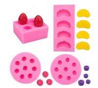 Silicone Fondant Moulesensemble De 4 Moules À Fondant Gris En Forme De Fraise De Myrtille Et De Framboise Pour La Décoration De Gâteaux