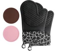 Silicone Gants de Cuisine, Gants de Barbecue Résistant à Chaleur 1 Paire et 2 Maniques, Parfait pour Grill BBQ Cuisine Four de Cuisson