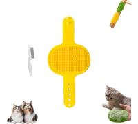 Silicone Grooming Strap Pad for Cats, Cat Self Groomer, Adjustable Silicone Pet Grooming Tool, Multi-functional Cat Brush for Climbing Frames Table (Yellow)