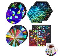 Silicone Holographic Mold - 4pcs Diy Holographic Coaster Silicone Mold, Casting Epoxy Resin Cup Mat Mould With Rainbow Light Effect, Mld For Diy Crafts, Home Table Decoration, Resin Art, Handmade Gift