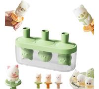 Silicone Homemade Ice Cream Molds, 3 - Cavity Homemade Popsicle Maker with Transparent Case, Easy Release Reusable DIY 3D Cute Animal Cream Molds for Cakesicles, Chocolate (Green)