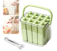 Silicone Ice Stick Tray with Storage Caddy, 6/12 Cavity Silicone Ice Stick Set with Lid & Handle, Easy-Release Long Ices Cube Mold for Cocktails, Iced Coffee & Homemade Popsicles (Green-L)