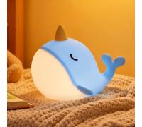 Silicone Kawaii Veilleuse Narval Avec 7 Changements De Lumière Contrôle De Tap Usb Recharge Fonction Minuterie Lampe De Chevet Pour Chambre D'cadeau Jouet Veilleuse