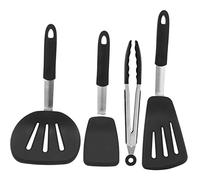 Silicone Kitchen Utensil Set 4Pcs - Non - Stick Spatula, Slotted Turner & Food Tongs | Heat Tolerant to 446°F for Baking/Frying | Hanging Storage, Dishwasher Safe