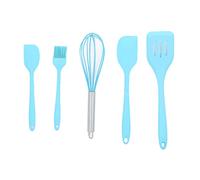 Silicone Kitchen Utensils Set 5pcs | Heat Tolerant to 480°F & Non - Stick Friendly | BPA - Excluded Cooking Tools for Baking/Frying/Mixing | Simple Wipe with Hanging Holes (Blue)