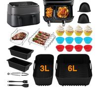Silicone Moule Air Fryer, 28 Pièces Accessoires Air Fryer pour Philips Air Fryer Dual Basket 3000 Séries 9 Litres(6L/3L),Moule Air Fryer, Moule Pain, Grille Racks etc