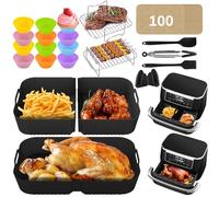 Silicone Moule Air Fryer pour Ninja Foodi FlexDrawer Dual Air Fryer 10,4 L AF500EU, 1×10.4L+2×5.2L doublures réutilisables en silicone Accessoires, pince, paniers de friteuse, grille à griller