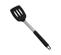 Silicone Nonstick Spatulas, High Heat Resistant to 480F, Stainless Steel Handle Food Grade Slotted Turner, BPA Free, Slotted Spatula (Black)
