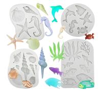 Silicone Pate a Sucre Moule,Lot De 4 Moules à Chocolat En Silicone Sur Le Thème Marin Pour Décoration De Gâteau Ou Fabrication d'Argile,Coquillage Diy Marin Animal Moules Silicone Fondant Moule