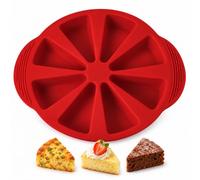 Silicone Pie Mold, 8-Cavity Triangle Baking Pan with Two Side Handles (Red) | Separate Wedge Cavities, Flexible Silicone, Textured Side Handles, For Cakes And Scones, Three Color Options
