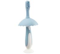 Silicone PP Brosse à Dents Bleu Mini Ronde, pour Garçon et Filles | Poignée Ronde Facile à Saisir, Format Compact et Portable, Motif Adorable, pour Bébé et Jeune Garçon et Filles
